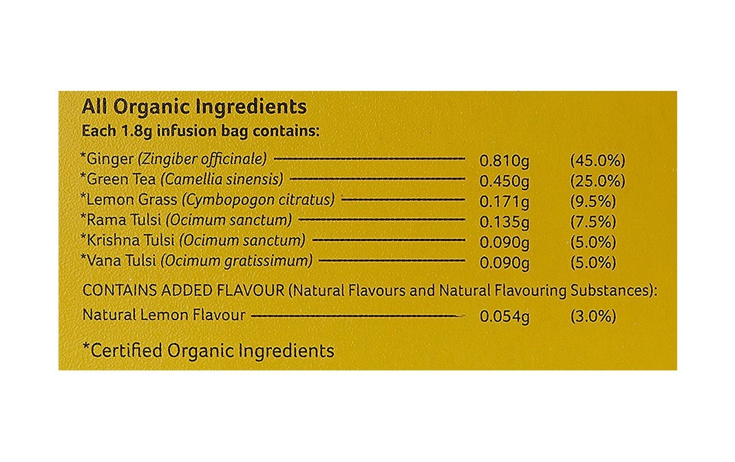 Organic India Tulsi Green Tea, Lemon Ginger   Box  25 pcs